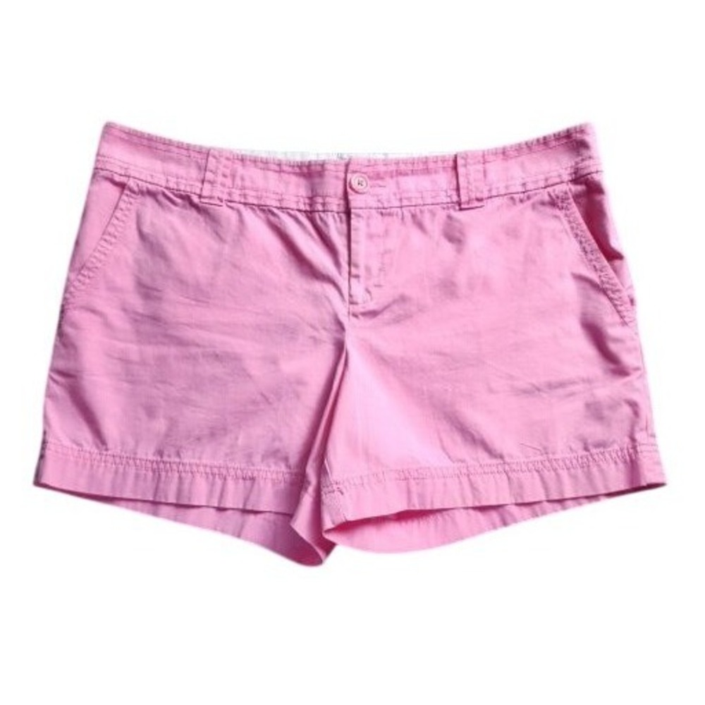 Lilly Pulitzer Women Preppy Pink‎ Chino Low Rise Shorts Palm Tree Embroidered 14